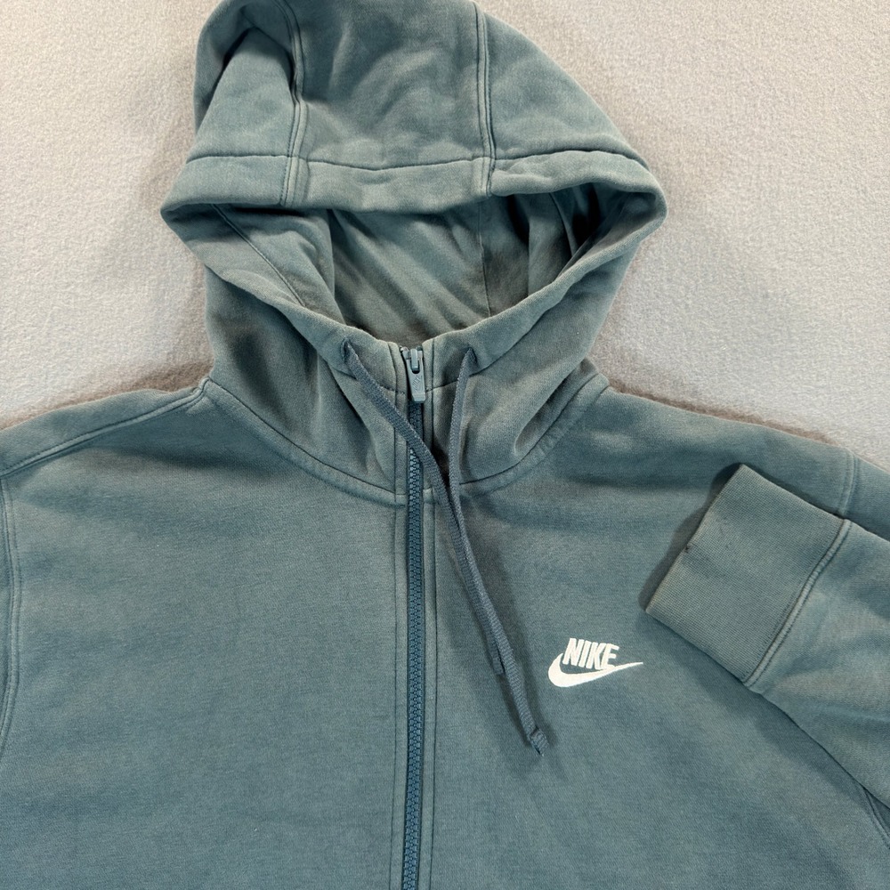 Nike Sportswear Club Fleece Full Zip Hoodie Teal Blue Mens Medium VTG
